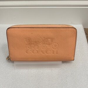 Coach Long Zip Around Wallet in Colorblock with Horse and Carriage peach